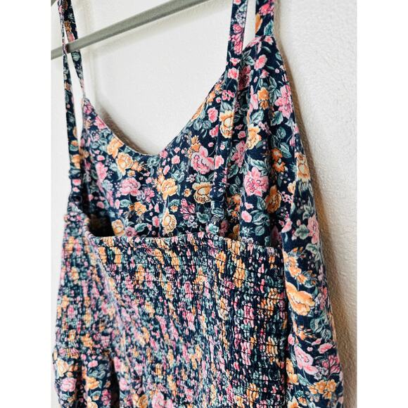 Old Navy Blue Multi Color Floral V-Neck Smocked Back Summer Dress XL - Picture 8 of 13
